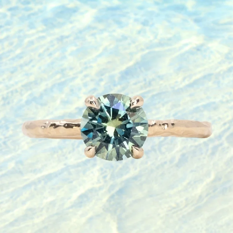 Aquamarine Gemstone Rings in 9K Gold with a Bezel Setting for a Modern and Secure Fit1.47ct Round Teal Montana Sapphire Evergreen Carved 4 Prong Solitaire in 14k Yellow Gold