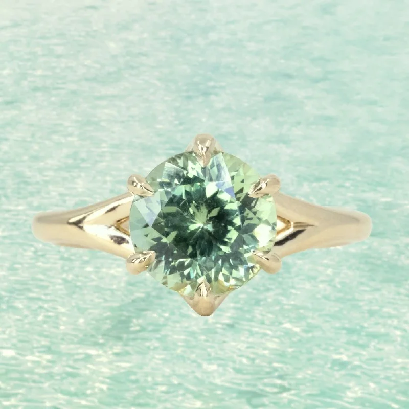 Sapphire Gemstone Rings in 18K White Gold with Diamond Accents for an Elegant Engagement2.67ct Medium Teal Green Montana Sapphire Low Profile Six Prong Split Shank Solitaire in 14k Yellow Gold Sapphire Gemstone Rings in 18K White Gold with Diamond Accents for an Elegant Engagement2.67ct Medium Teal Green Montana Sapphire Low Profile Six Prong Split Shank Solitaire in 14k Yellow Gold