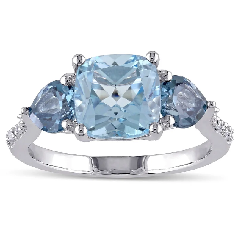 Peridot Gemstone Rings in 14K Gold - Filled Metal with a Pave - Set Band for a Sparkling Look3-Stone Multi-Cut Sky and London Blue Topaz Diamond Ring in Sterling Silver by Miadora Peridot Gemstone Rings in 14K Gold - Filled Metal with a Pave - Set Band for a Sparkling Look3-Stone Multi-Cut Sky and London Blue Topaz Diamond Ring in Sterling Silver by Miadora