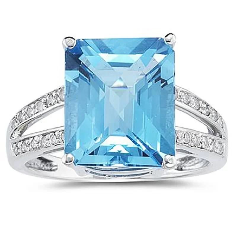 Topaz Gemstone Rings in 10K Gold with a Channel - Set Design for a Contemporary and Durable Option7 Carat Emerald Cut Blue Topaz and Diamond Ring 10k White Gold Topaz Gemstone Rings in 10K Gold with a Channel - Set Design for a Contemporary and Durable Option7 Carat Emerald Cut Blue Topaz and Diamond Ring 10k White Gold