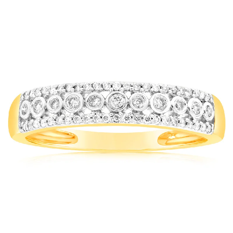 Topaz Gemstone Rings in 10K Gold with a Channel - Set Design for a Contemporary and Durable Option9ct Yellow Gold Bezel 1/5 Carat Diamond Dress Ring with Brilliant Diamonds