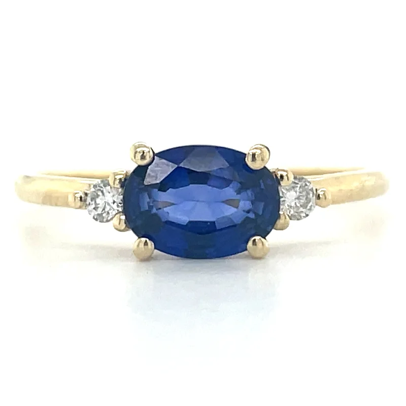 Topaz Gemstone Rings in 10K Gold with a Channel - Set Design for a Contemporary and Durable Option9ct Yellow Gold Earth Grown Horizontal Oval Sapphire & Side Diamond Ring Topaz Gemstone Rings in 10K Gold with a Channel - Set Design for a Contemporary and Durable Option9ct Yellow Gold Earth Grown Horizontal Oval Sapphire & Side Diamond Ring