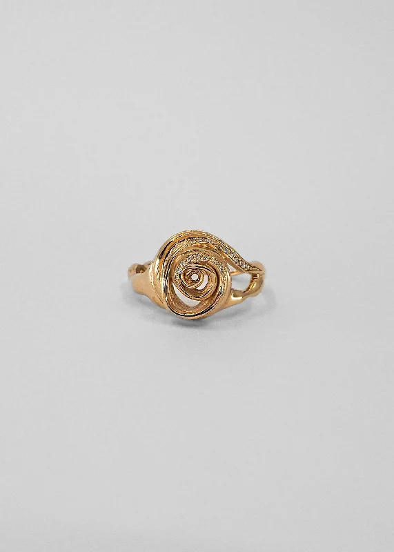 Malachite Gemstone Rings in 14K Gold with a Carved Stone for a Unique and Artistic AppealCochlea 14K Gold Ring w. Pavé Diamonds Malachite Gemstone Rings in 14K Gold with a Carved Stone for a Unique and Artistic AppealCochlea 14K Gold Ring w. Pavé Diamonds