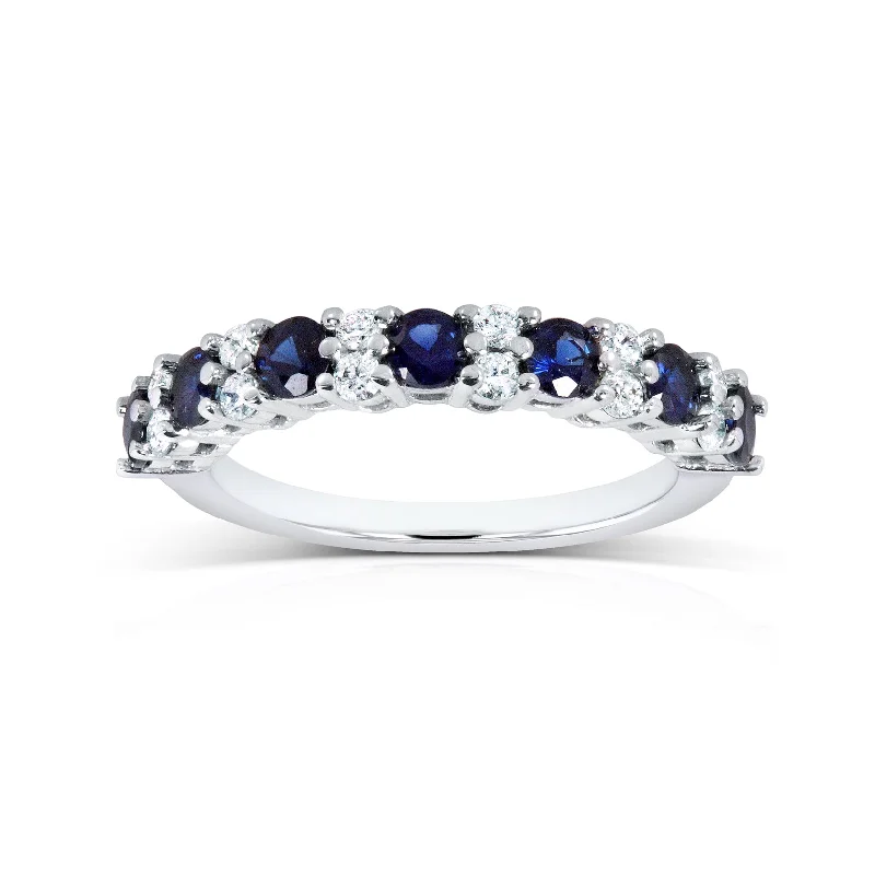 Jasper Gemstone Rings in 18K Gold Vermeil with a Matte Finish for a Subtle and Elegant LookAlternating Diamond-Sapphire Band Jasper Gemstone Rings in 18K Gold Vermeil with a Matte Finish for a Subtle and Elegant LookAlternating Diamond-Sapphire Band