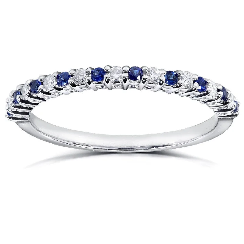 Sapphire Gemstone Rings in 18K White Gold with Diamond Accents for an Elegant EngagementAnnello 14k White Gold 1/10ct TDW Blue Sapphire and Diamond Band (H-I, I1-I2) Sapphire Gemstone Rings in 18K White Gold with Diamond Accents for an Elegant EngagementAnnello 14k White Gold 1/10ct TDW Blue Sapphire and Diamond Band (H-I, I1-I2)