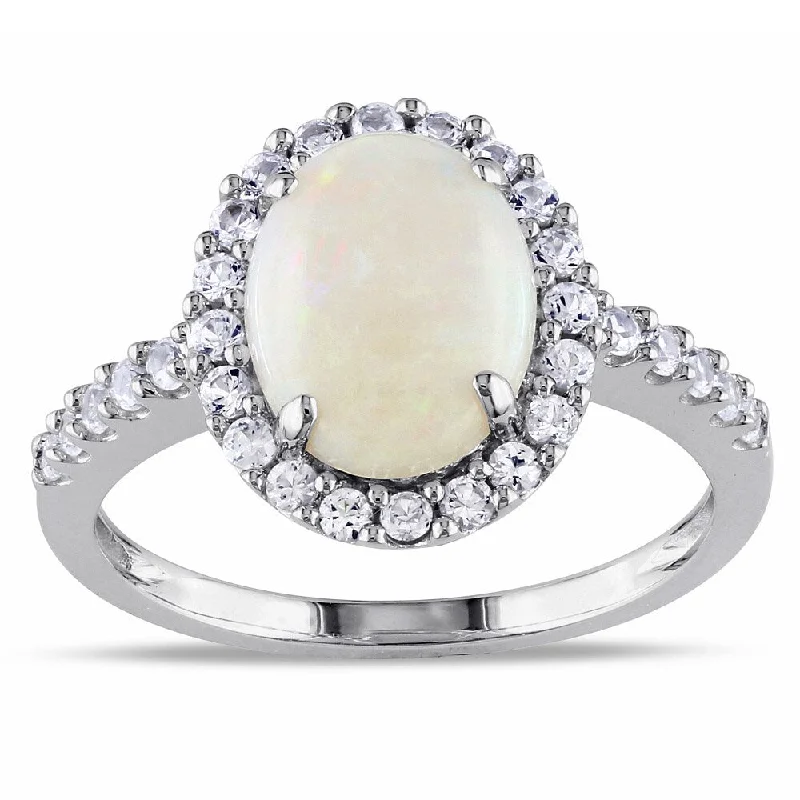 Agate Gemstone Rings in Sterling Silver with a Mosaic - Inspired Inlay for a Bohemian StyleMiadora 10k White Gold 2 1/4ct TGW Opal and Created White Sapphire Ring Agate Gemstone Rings in Sterling Silver with a Mosaic - Inspired Inlay for a Bohemian StyleMiadora 10k White Gold 2 1/4ct TGW Opal and Created White Sapphire Ring