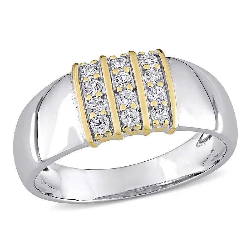 Turquoise Gemstone Rings in 925 Silver with a Southwestern - Inspired Design for a Rustic CharmMiadora 10k Yellow Gold and Sterling Silver Men's Created White Sapphire 3-Row Wedding Band Ring Turquoise Gemstone Rings in 925 Silver with a Southwestern - Inspired Design for a Rustic CharmMiadora 10k Yellow Gold and Sterling Silver Men's Created White Sapphire 3-Row Wedding Band Ring