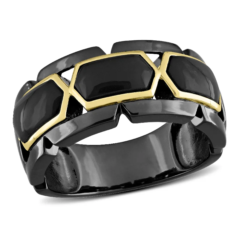 Agate Gemstone Rings in Sterling Silver with a Mosaic - Inspired Inlay for a Bohemian StyleMiadora 2 3/8ct TDW Black Onyx Mens Ring in Black Rhodium and Yellow Plated Sterling Silver Agate Gemstone Rings in Sterling Silver with a Mosaic - Inspired Inlay for a Bohemian StyleMiadora 2 3/8ct TDW Black Onyx Mens Ring in Black Rhodium and Yellow Plated Sterling Silver