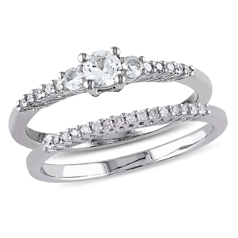 Amethyst Gemstone Rings in Sterling Silver with a Halo of Cubic Zirconia for a Budget - Friendly LuxuryMiadora Sterling Silver Created White Sapphire and 1/10ct TDW Diamond 3-Stone Wedding Ring Set Amethyst Gemstone Rings in Sterling Silver with a Halo of Cubic Zirconia for a Budget - Friendly LuxuryMiadora Sterling Silver Created White Sapphire and 1/10ct TDW Diamond 3-Stone Wedding Ring Set