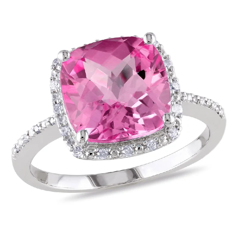 Sapphire Gemstone Rings in 18K White Gold with Diamond Accents for an Elegant EngagementMiadora Sterling Silver Cushion-cut Created Pink Sapphire and 1/10ct TDW Diamond Cocktail Halo Ring Sapphire Gemstone Rings in 18K White Gold with Diamond Accents for an Elegant EngagementMiadora Sterling Silver Cushion-cut Created Pink Sapphire and 1/10ct TDW Diamond Cocktail Halo Ring