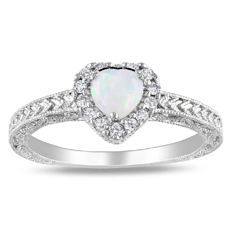 Magnetic Fashion Rings in Stainless Steel with a Modern, Interlocking DesignMiadora Sterling Silver Opal and 1/6ct TDW Diamond Heart Ring (H-I, I2-I3)