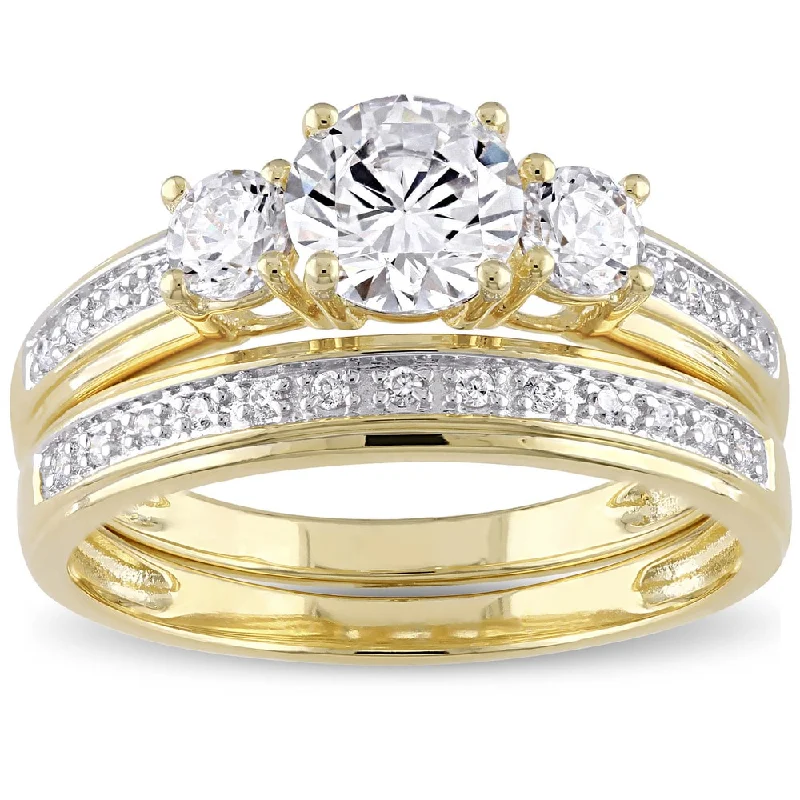 Stackable Fashion Rings in Rose - Gold Tone with Delicate Floral EngravingsMiadora Yellow Silver Cubic Zirconia Bridal 3-stone Bridal Ring Set - White Stackable Fashion Rings in Rose - Gold Tone with Delicate Floral EngravingsMiadora Yellow Silver Cubic Zirconia Bridal 3-stone Bridal Ring Set - White