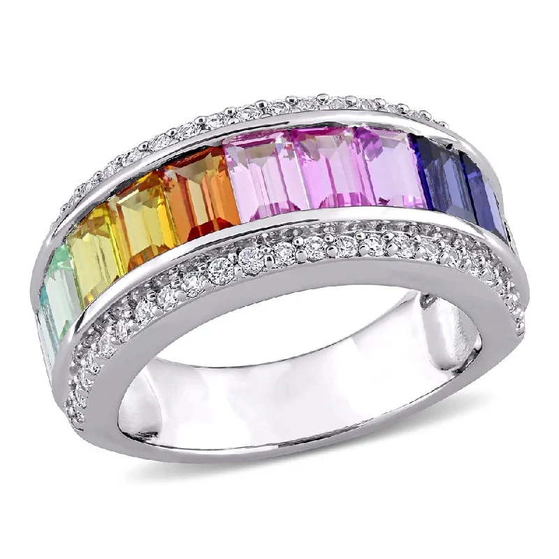 Moonstone Gemstone Rings in Silver - Plated Copper with a Celtic - Inspired Pattern for a Mystical VibeMulti-Color Created Sapphire Anniversary Band in Sterling Silver by Miadora Moonstone Gemstone Rings in Silver - Plated Copper with a Celtic - Inspired Pattern for a Mystical VibeMulti-Color Created Sapphire Anniversary Band in Sterling Silver by Miadora