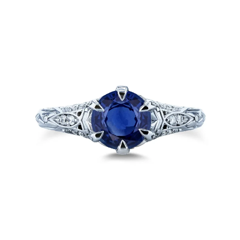 Moonstone Gemstone Rings in Silver - Plated Copper with a Celtic - Inspired Pattern for a Mystical Vibe6.5mm Ornate 6-Prong Sapphire Ring Moonstone Gemstone Rings in Silver - Plated Copper with a Celtic - Inspired Pattern for a Mystical Vibe6.5mm Ornate 6-Prong Sapphire Ring
