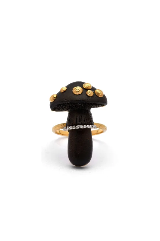 Amethyst Gemstone Rings in Sterling Silver with a Halo of Cubic Zirconia for a Budget - Friendly LuxuryCarved mushroom dark wood 18K Gold Ring w. Diamond Amethyst Gemstone Rings in Sterling Silver with a Halo of Cubic Zirconia for a Budget - Friendly LuxuryCarved mushroom dark wood 18K Gold Ring w. Diamond