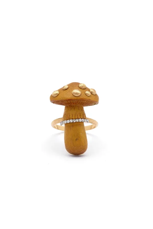 Ruby Gemstone Rings in 14K Yellow Gold with a Solitaire Setting for a Classic and Bold StatementCarved Mushroom Wood 18K Gold Ring w. Diamond Ruby Gemstone Rings in 14K Yellow Gold with a Solitaire Setting for a Classic and Bold StatementCarved Mushroom Wood 18K Gold Ring w. Diamond