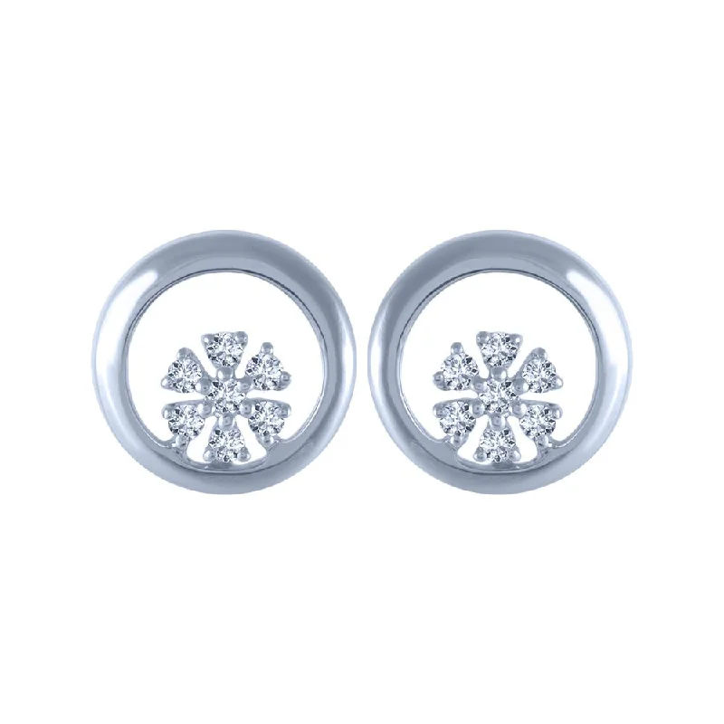 Cubic Zirconia - Encrusted Flower Stud Earrings in Pink for a Girly and Glamorous Accessory14KT (585) White Gold And Diamond Stud Earrings For Women Cubic Zirconia - Encrusted Flower Stud Earrings in Pink for a Girly and Glamorous Accessory14KT (585) White Gold And Diamond Stud Earrings For Women