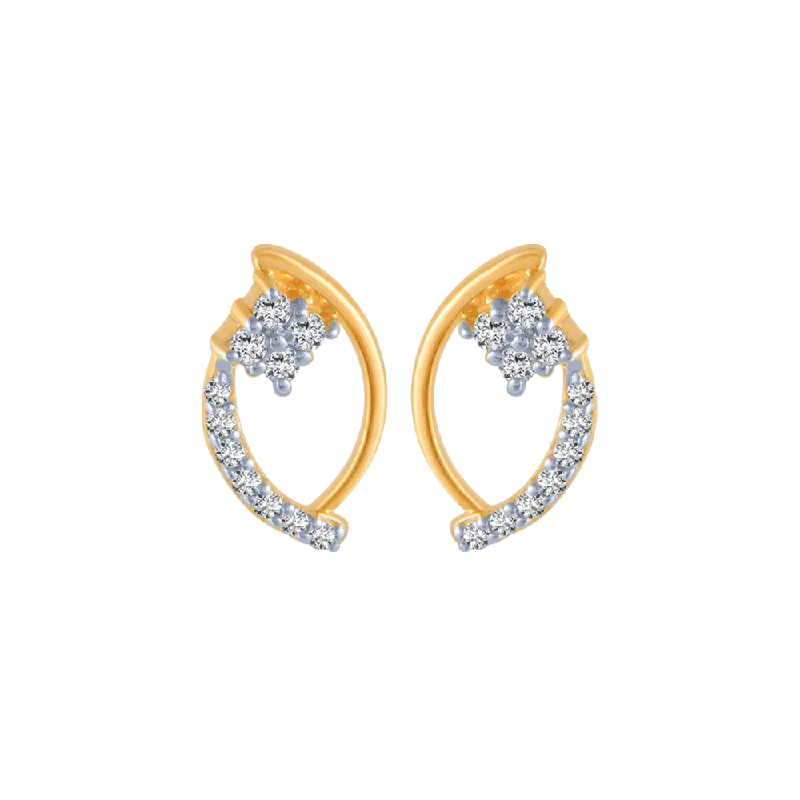Rhinestone - Embellished Crown - Shaped Stud Earrings for a Princess - Inspired Look14KT (585) Yellow Gold And Diamond Stud Earrings For Women Rhinestone - Embellished Crown - Shaped Stud Earrings for a Princess - Inspired Look14KT (585) Yellow Gold And Diamond Stud Earrings For Women